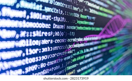 Abstract digital background with lines of code in various colors, representing programming and technology.