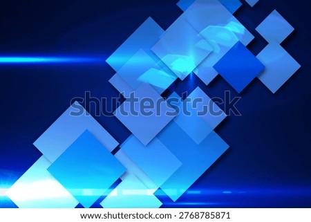 Abstract digital design is displaying translucent blue squares diagonally with glowing cyan beams. Geometric, futuristic, sleek, modern, technology, digital art, vibrant