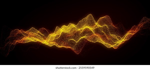 Abstract digital fire circle wave on black background. Big data visualization. Analytics representation. Sphere with explosion of bright particles. 3d rendering.