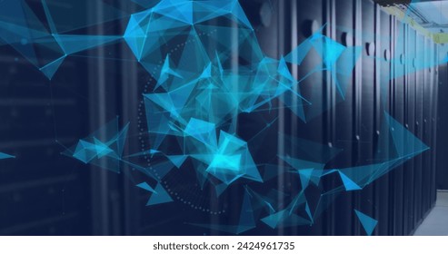 Abstract digital graphics overlay a server room, symbolizing data processing. The image represents the intersection of physical hardware and advanced data analytics in a tech-driven environment. - Powered by Shutterstock - Get 15% off with code: PIKWIZARD15