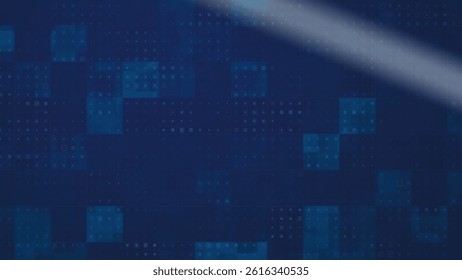 Abstract digital grid pattern is glowing in flat design, with blue squares, soft light, technology. Futuristic, technological, minimalist, sleek, pattern, innovation, digital