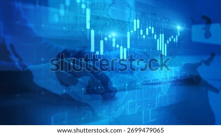Abstract Digital Interface with Hands Typing on Keyboard in Blue Hue