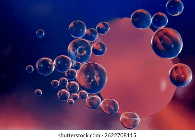 Abstract digital oil painting of transparent spheres floating in colorful space with reflections and soft lighting

