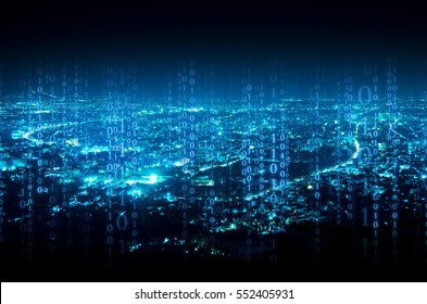 Abstract Digital Signature Over Night City Background