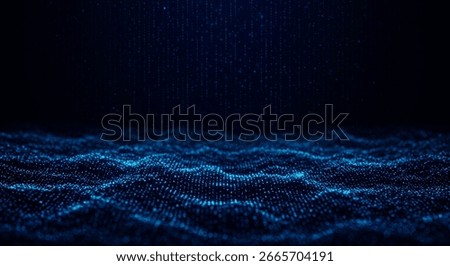 Abstract Digital Sound Wave and Data Flow with Glowing Blue and Purple Particles