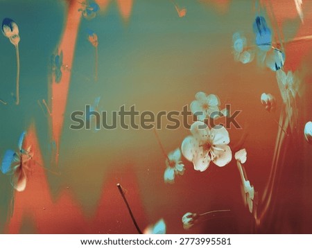 Abstract digital spring. Surreal cherry blossoms with glitch effects and film scan texture. Ethereal floral background blending nature with technology. Dreamy lofi aesthetic for creative designs.