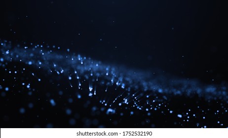Abstract Digital wave background dark blue 3d rendering animation blurred particle motion background shining shimmer and glitter particles stars sparks bokeh movement