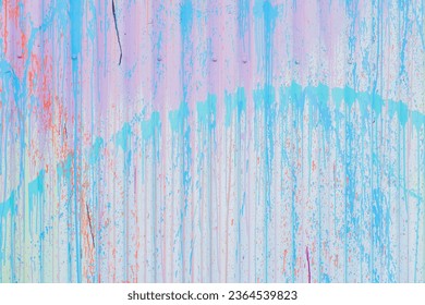 Abstract dirty vintage weathered galvanized corrugated metal fence, spattered with paint. For modern background