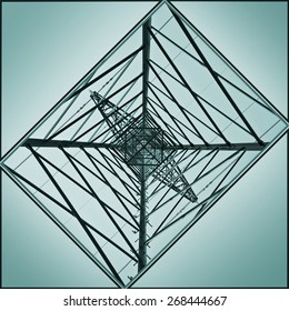 abstract electrical tower seen from below - diminishing view