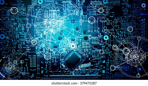 Abstract, Electronic circuit network grunge background