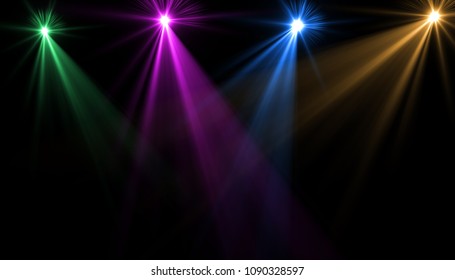 abstract of empty stage with colorful spotlights or Several bright projectors for scene lighting effects . can be used for display or montage your products - Powered by Shutterstock