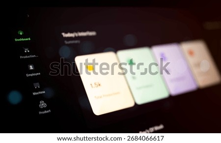 Abstract enterprise dashboard user interface with sidebar menu and productivity summary cards. Ideal for illustrating software UI, smart business tools, and digital workplace systems.