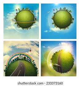 Abstract Environmental Backgrounds Set With Earth Globe For Your Design