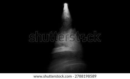 Abstract ethereal light beam emanating from a dark void with grainy texture and atmospheric mist