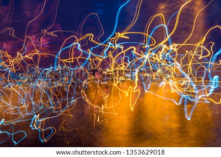 Abstract experimental surreal photo , long exposure, city and vehicle lights.Quantum physics.Texture for background.Wave motion of light