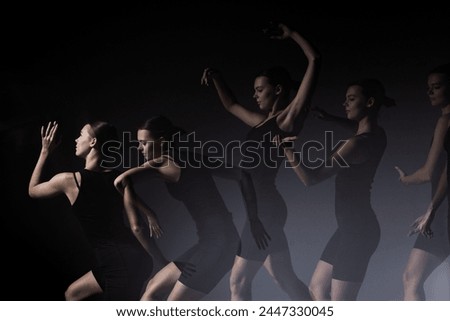 abstract female dancer dance performance dark background studio long exposure multi flash