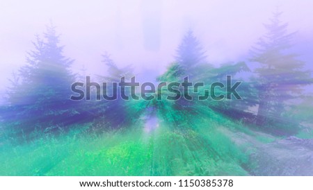 An abstract filtered psychedelic forest scene.