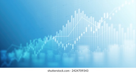 abstract Financial chart with moving up growing stock market graph in blue light color background - Powered by Shutterstock