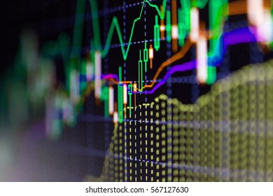 Abstract financial trading graphs on monitor. Background with currency bars and candles - Shutterstock ID 567127630