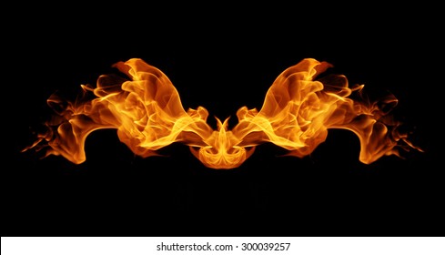 Abstract Fire flame wing on black background
