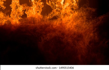Abstract Fire Flames, Blaze Fire Flame Texture For Banner Background, Conceptual Image Of Burning Fire, Perfect Fire Particles On Black Background-Image