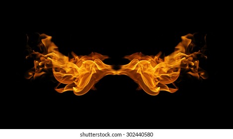 abstract fire flames resemble wing on black background