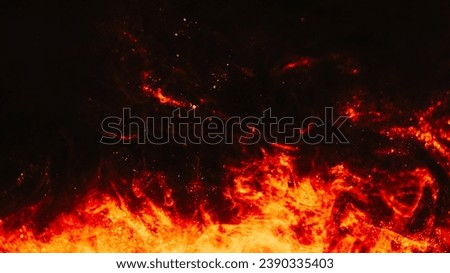 Abstract flame background. Night fire. Golden glitter smoke flow in black sky liquid shimmering sparkles paint spreading in dark hypnotic art.