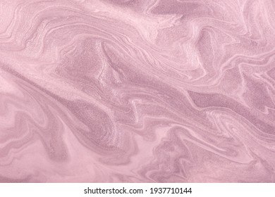 Abstract Fluid Art Background Light Purple And Lilac Colors. Liquid Marble. Acrylic Painting On Canvas With Pink Shiny Gradient. Alcohol Ink Backdrop With Pearl Rose Wavy Pattern.