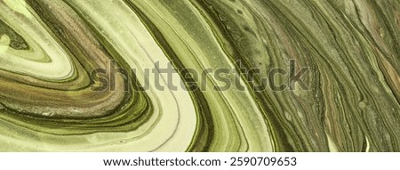 Abstract fluid art background light green and olive colors. Liquid marble. Acrylic painting on canvas with khaki gradient. Watercolor backdrop with wavy pattern. Stone section.