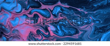 Abstract fluid art background navy blue and pink colors. Liquid marble. Acrylic painting on canvas with sapphire gradient and splash. Alcohol ink backdrop with purple waves pattern. Stone section.