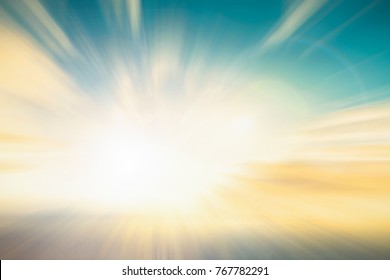 Abstract focus blue sunshine flare in summer tropic background concept for hope in easter day. India Christian life in holy spirit spring new catholic in teal color. Gradient texture God sea sun ray.