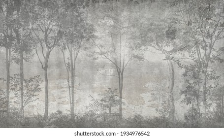 Abstract with a forest on a stone wall