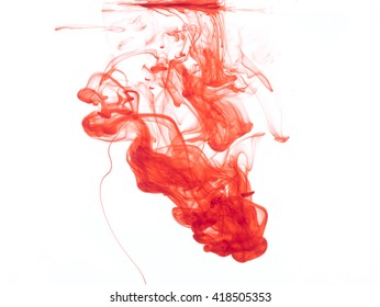 Abstract Form Of Blood Or Red Color In Water, Isolated On White Background.
