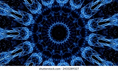 Abstract fractal flower spreading like electrical energy. Animation. Mandala ornament in a shape of a flower.