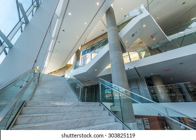 Abstract Fragment Of The Urban Architecture Of Modern Luxury Building, Center, Hotel, Shopping Mall, Business Centre. Interior Design. Vertical.