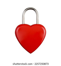 Abstract,  front view straight, red heart lock, Symbol valentine, happy, unhappy. Metal padlock. Material for creative idea love concept. Isolated on white background, clipping path. Blank for text - Shutterstock ID 2257250873