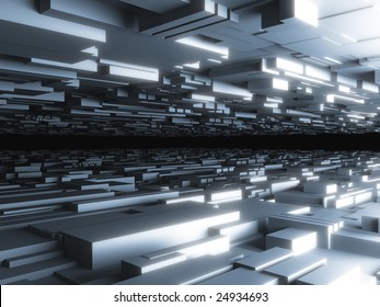 abstract futuristic background with glowing blocks, high quality 3d render