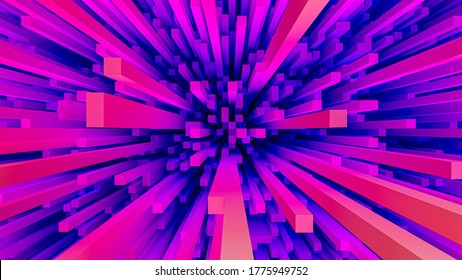 Abstract Geometric 3d Shapes Background Made Of Colorful Bars, Big Digital Data Concept, Perspective View