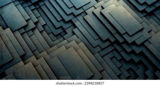 Abstract geometric background. Geometry pattern with rustic concrete cube blocks . Grey textured cement wall building.