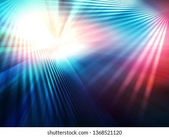 abstract geometric background of intersected planes with divergent bundles of straight colourful rays of light