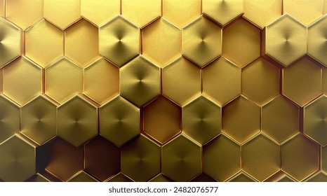 Abstract geometric golden honeycomb hexagone pattern background. golden geometric anisotropic surface background.