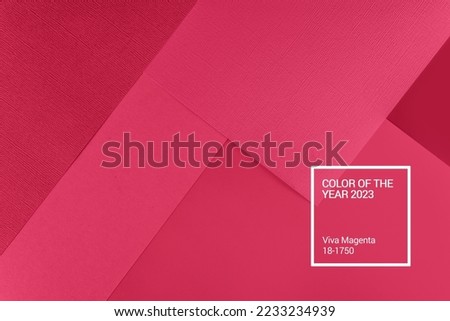 Abstract geometric paper background viva magenta colored. Trendy color 2023. The backdrop for an invitation card, greeting card or web design. Creative copy space, flat lay