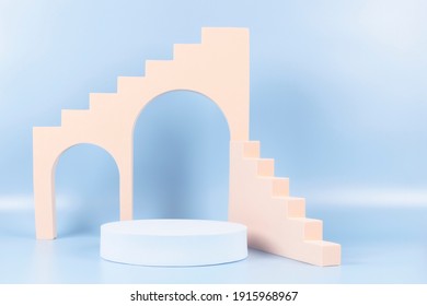 Abstract geometric pastel color product display podium on light blue background. Minimal different shapes scene stage showcase stand for product promotion presentation - Shutterstock ID 1915968967