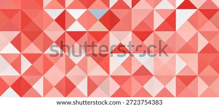 Abstract Geometric Pattern with Vibrant Red Pink and White Triangles and Squares for Modern Mosaic Background Design. 