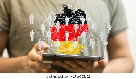 Abstract of germany map network in hand