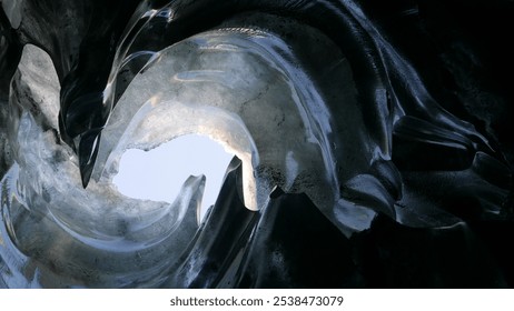 An abstract glimpse into an Icelandic ice cave, showcasing intricate ice formations and natural textures. Perfect for projects emphasizing nature’s artistry, geological wonders, or surreal beauty. - Powered by Shutterstock