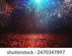 abstract glitter background with fireworks. christmas eve, 4th of july holiday concept