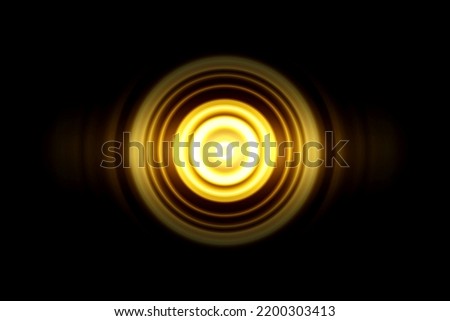 Abstract glowing circle yellow light effect with sound waves oscillating background
