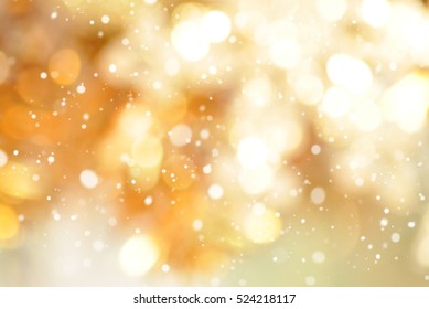 Abstract Gold Bokeh With Snow, Christmas And New Year Theme Background