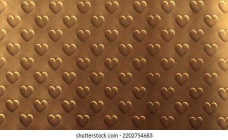 Abstract Gold And Bronze Texture Color Light Shadow Background. Paper With Relief Heart Shape.